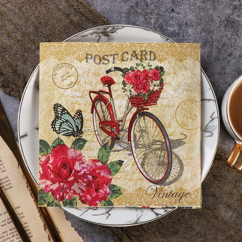 Paper Napkins Retro European Bicycle Printing Napkins Colorful Paper Towels Pure Wood Pulp Western Restaurants and Hotels 33