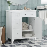 30-Inch Bathroom Vanity Cabinet with Ceramic Basin, Double-Layer Drawer, Deep Drawer and Adjustable Shelf 2
