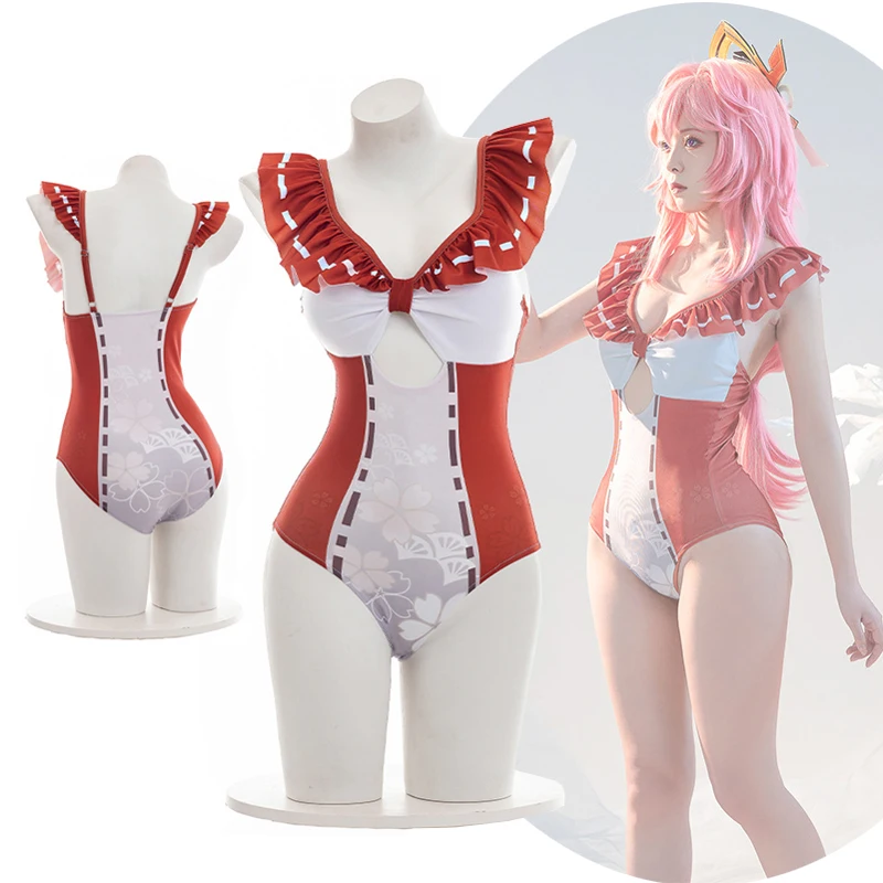 

Genshin Impact Cosplay Costume Yae Miko Swimsuit Woman Girls Sexy Swim Wear Summer Beach Bathing Suit Halloween Carnival Outfits