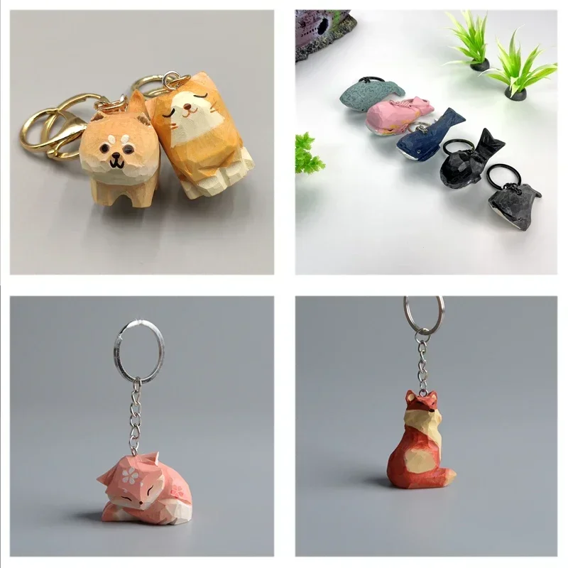 

Custom Wood Carved Whale Keychain Cute Cat Dog Healing Animal Series Solid Wooden Car Anime Fox Keyring Pendant Kawaii Love Gift