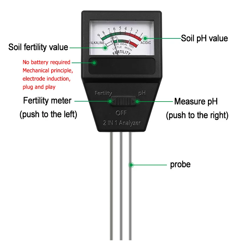 1 PC Soil Moisture Sensor Meter Plant Fertile pH Tester Monitor Fertility Acidity Alkali Test Soil Analyzer Gardening Detector 2
