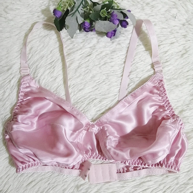 Fashion Satin Mulberry Silk Bra Women Girls Sexy Ultra-Thin Soft Breathable Seamless Underwear Plus Size Bikinis Wire Free Bras