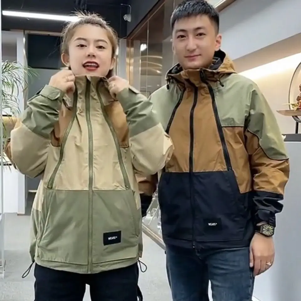 Double Zipper Hood Long Sleeve Jacket Hoodie Sweatshirt Men Women Jackets Patchwork Spring Autumn Coat Casual Loose