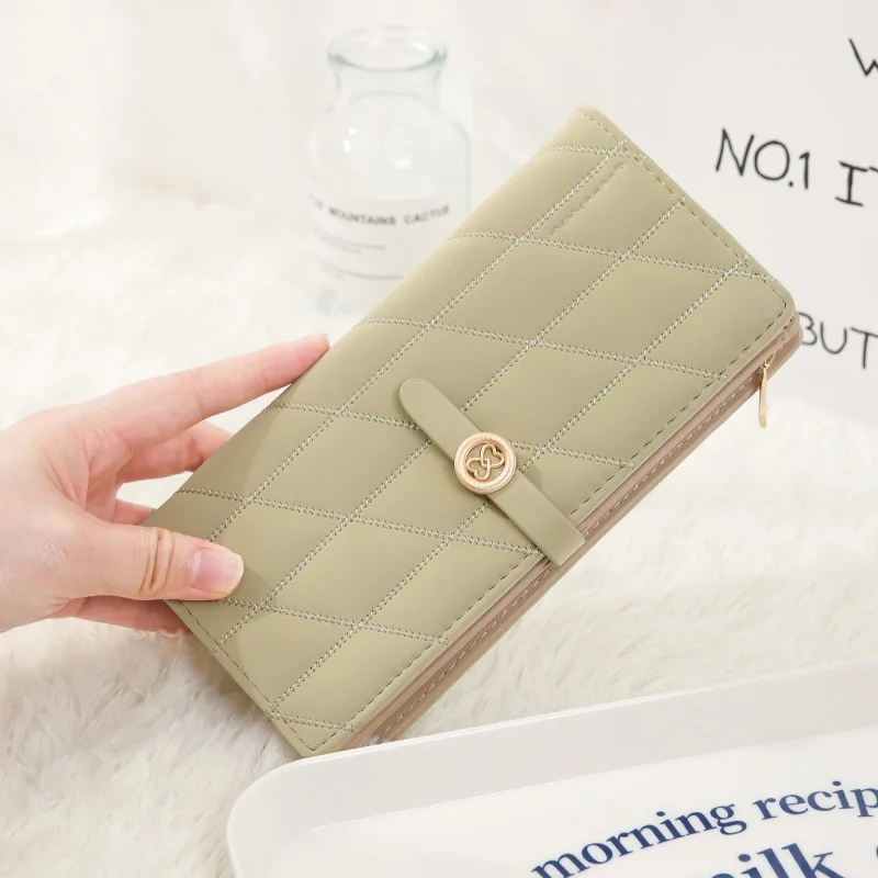 

Brand Long Wallet Women Card Holder Hasp Coin Pocket Pu Leather Thread Plaid Female Purses Carteras