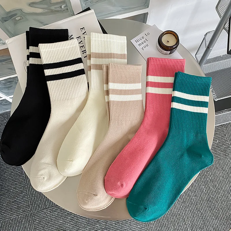 

Носки женские в японском стиле, Модные осенние хлопковые спортивные короткие носки карамельных цветов для девочек, повседневные полосатые в стиле преппи