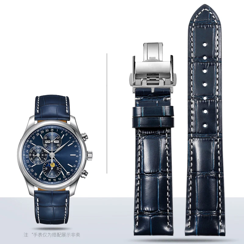 Genuine Leather Watchband Watch Strap For Longines L2 L3 L4 Masters Crocodile print Watch Belt Bracelet Cowhide Strap 19 20mm