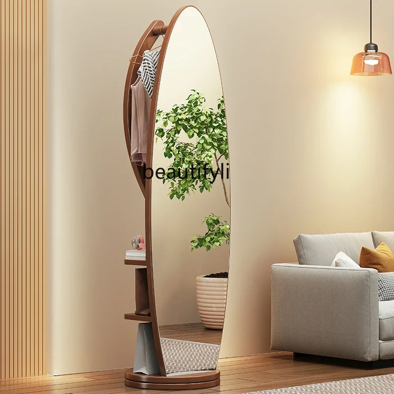 

Solidwood dressing floor mirror home bedroom rotatable multi-functional full-length mirror with hanger integrated fitting mirror