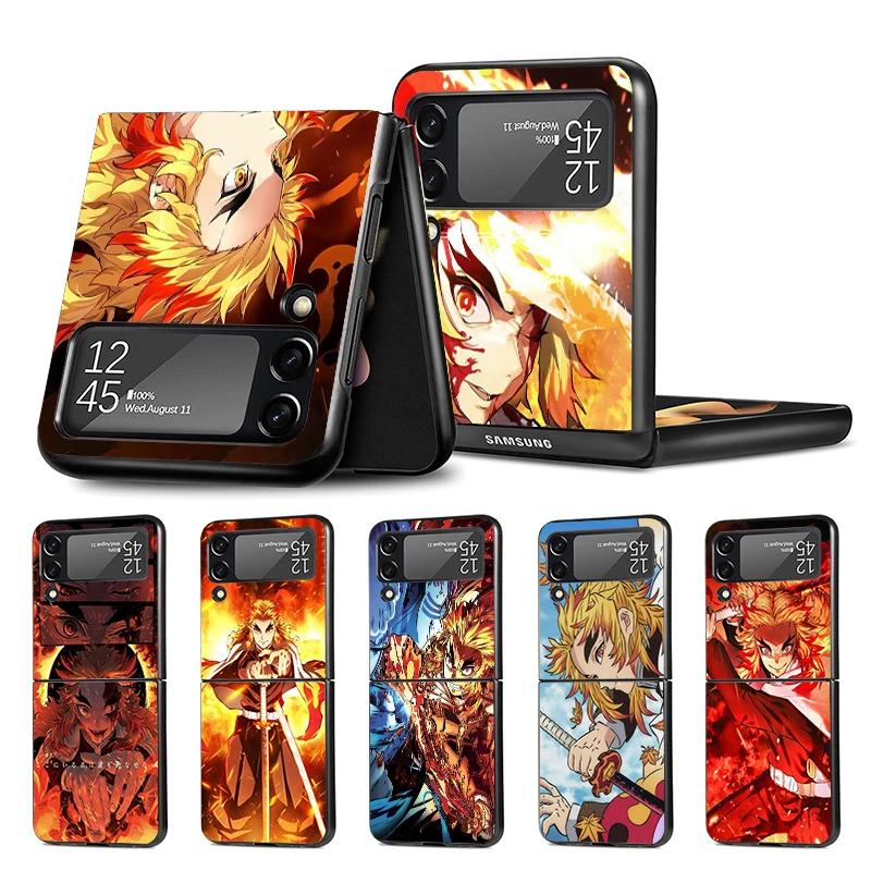 Demon Slayer Rengoku Kyoujurou Z Flip 4 Z Flip 4 Phnoe Case Per Samsung Z Flip 3 5 5G Black Hard Shell Galaxy Zflip3 Zflip4 Zfli