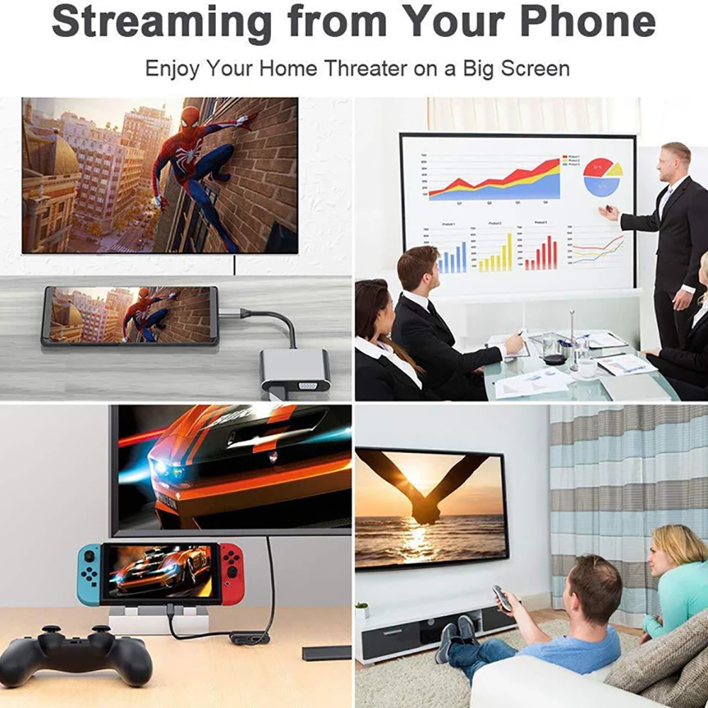 tipo c para Hdmi-compatível Hub Docking Station em Usb 3.0 Vga Adaptador pd para Huawei Xiaomi Samsung S20 Nintendo Switch - Imagem 4