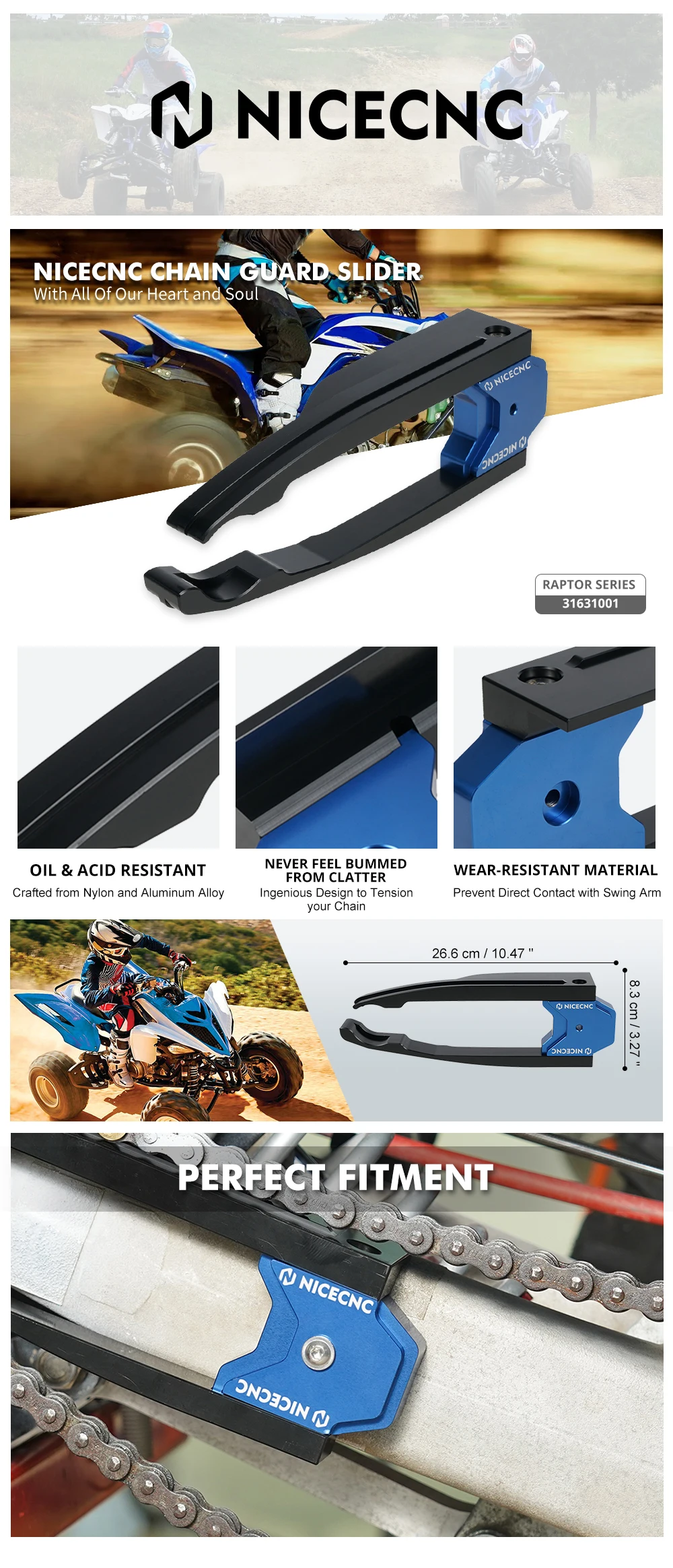 NICECNC ATV Kettenführungsschutzabdeckung für Yamaha Raptor 700 2006-2008 2013-2023 RAPTOR 700R 2009 2011-2012 Zubehör – Detail 2