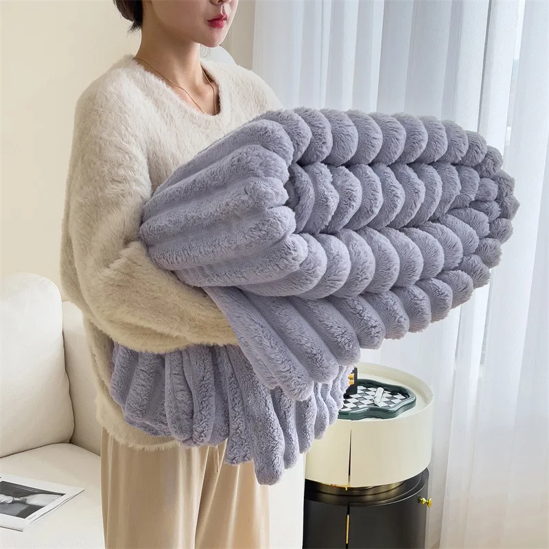 Manta multifuncional de franela de color liso, gruesa y de tiras anchas, sencilla, para otoño e invierno, para dormitorio, cálida y para el tiempo libre