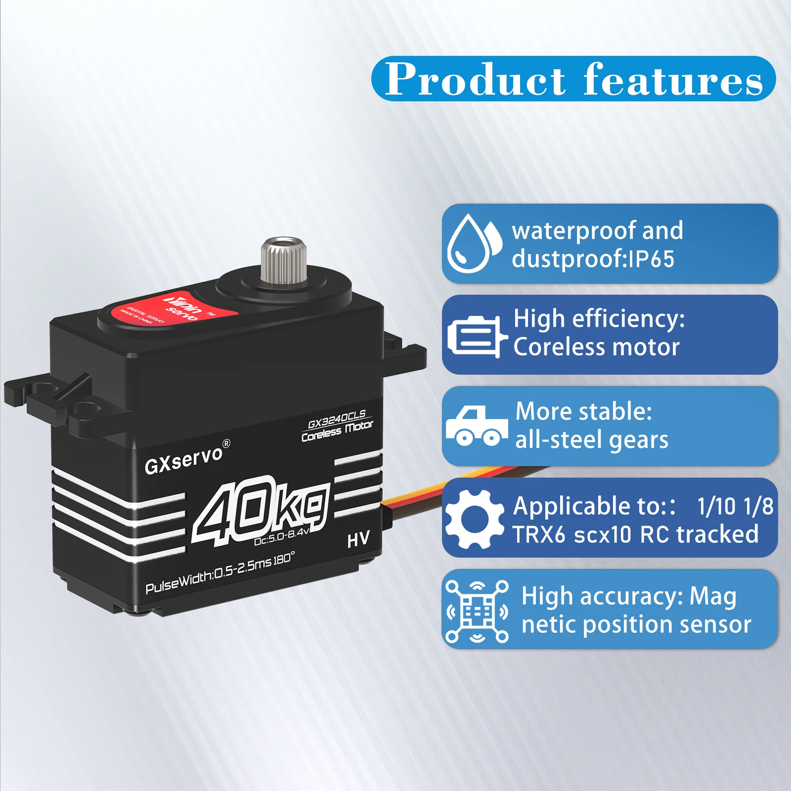 Servomoteur numérique RC étanche 40KG de couple sans noyau 180° - Lot de 1 ou 2, avec bras de servo et vis de fixation.