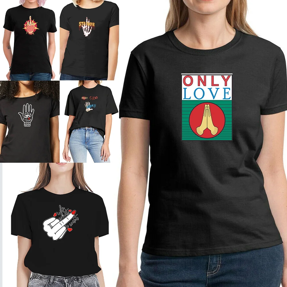

T-Shirt Hand Printed Female Tee Women Fashion Graphic Printed Harajuku Short Sleeves Clothes Summer O-neck Top Casual Clothing