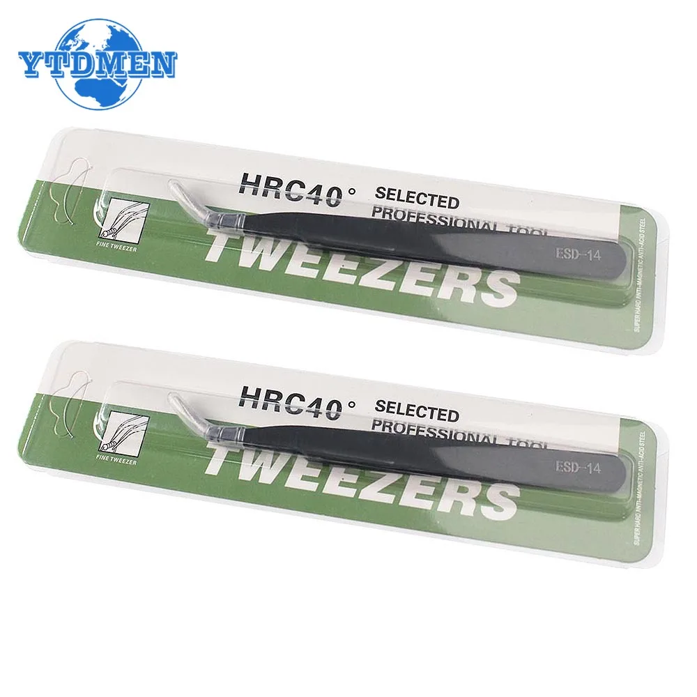 2/6pcs ESD Anti-Static Stainless Steel Tweezers Precision Maintenance Industrial Electronic Repair Tool Home Model Making Tools