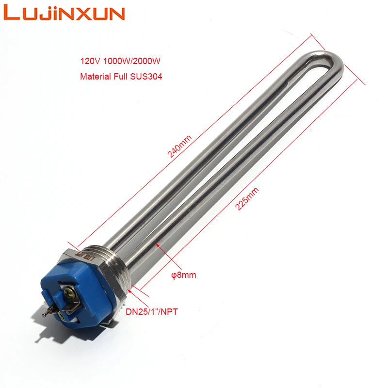 Description Picture 6 of itemLUJINXUN 1 Inch NPT Thread Submersible Water Heater Element 12V/120V Immersion Solar Heater 304 Stainless Steel Tube 1pc