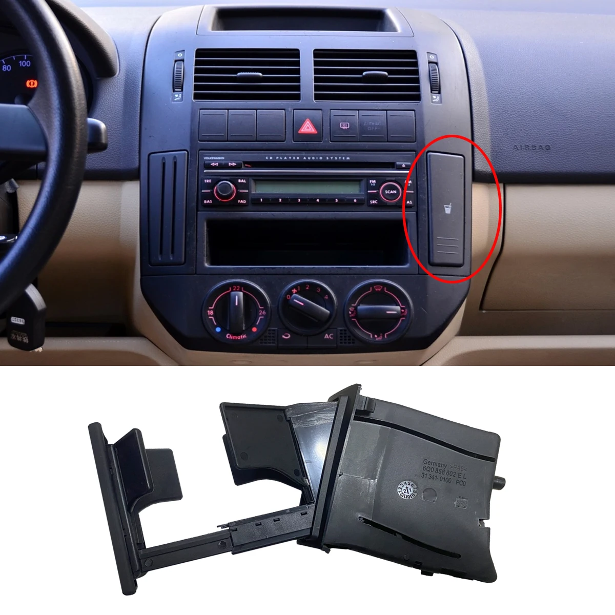 1pc Car Center Console Water Cup Holder For-polo 9n 2002 2003 2004 2005  2006 2007 2008 2009 2010 6q0 858 602 - Drinks Holders - AliExpress
