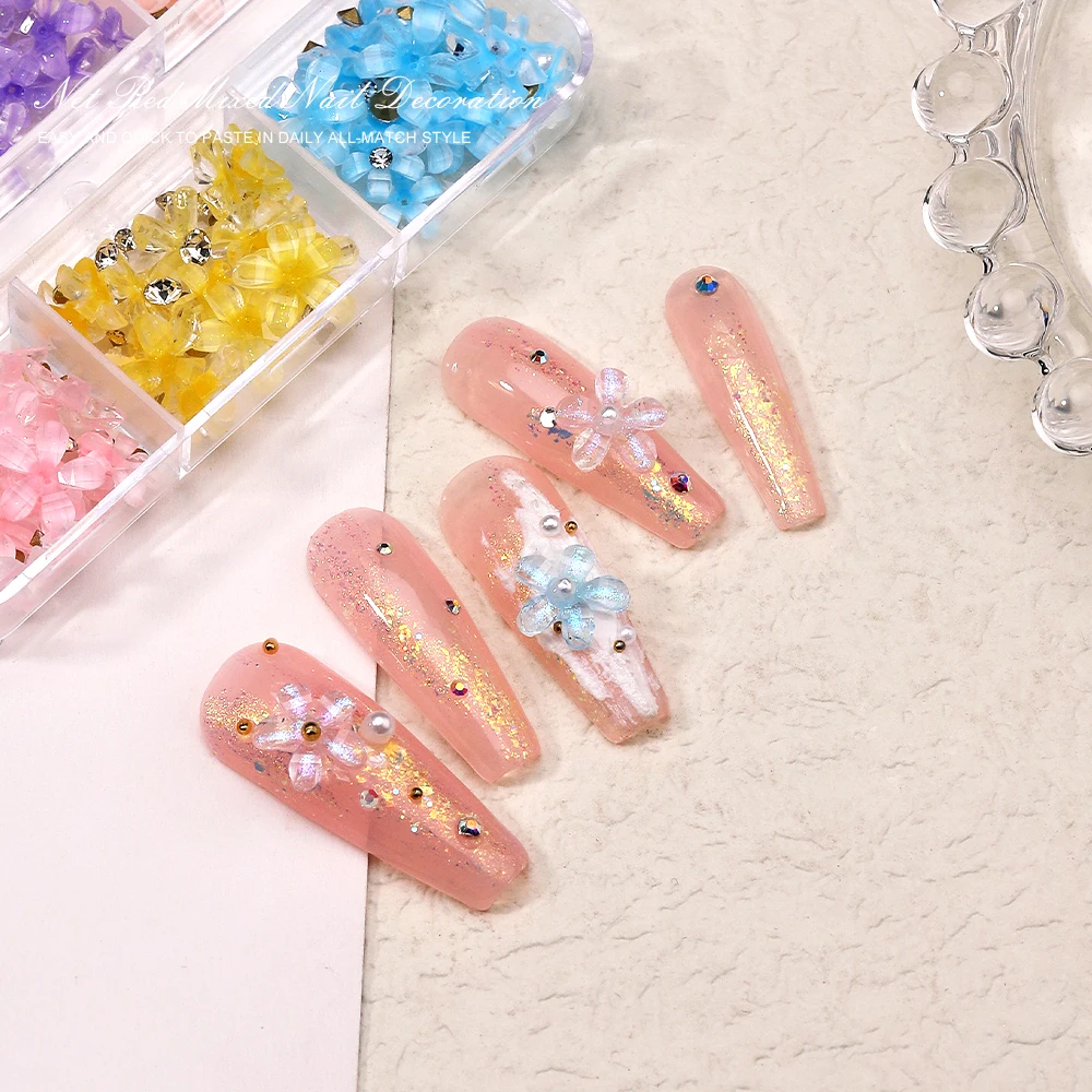 

3D Colorful Flowers Nail Art Decoration Aurora Butterfly Diamond Nail Art Accessories Resin Acrylic Mixed Nail Art Ornaments