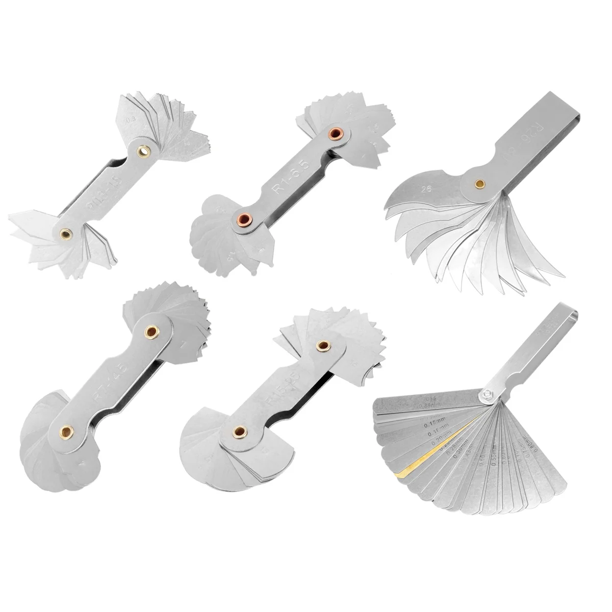 

6 Pcs Stainless Steel Radius Gauge with Feeler Gauge Set Arc Radius Fillet Gauge and 0.04-0.88mm Space Measure Tool