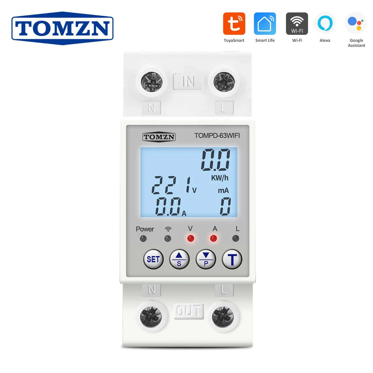 Smart Life Tuya Disjuntor Medidor de Energia Medidor Tensão Atual e Proteção contra Vazamentos Interruptor Wfi 63a Tompd63