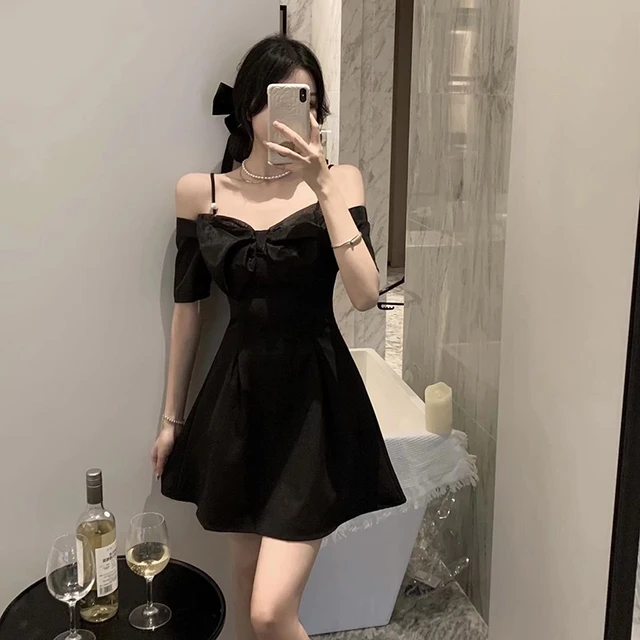 Zoki Bow Sexy Slash Neck Dress Women Summer Korean Elegant