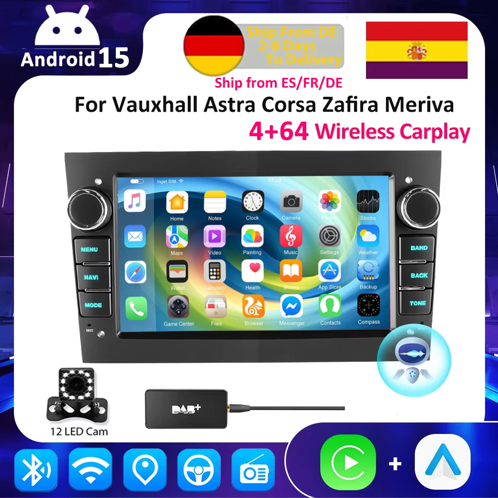 ESSGOO Radio de coche CarPlay Android 15 para Opel Astra Vectra Vauxhall Antara Zafira Corsa C D Vivaro Meriva Auto ﻿ 1
