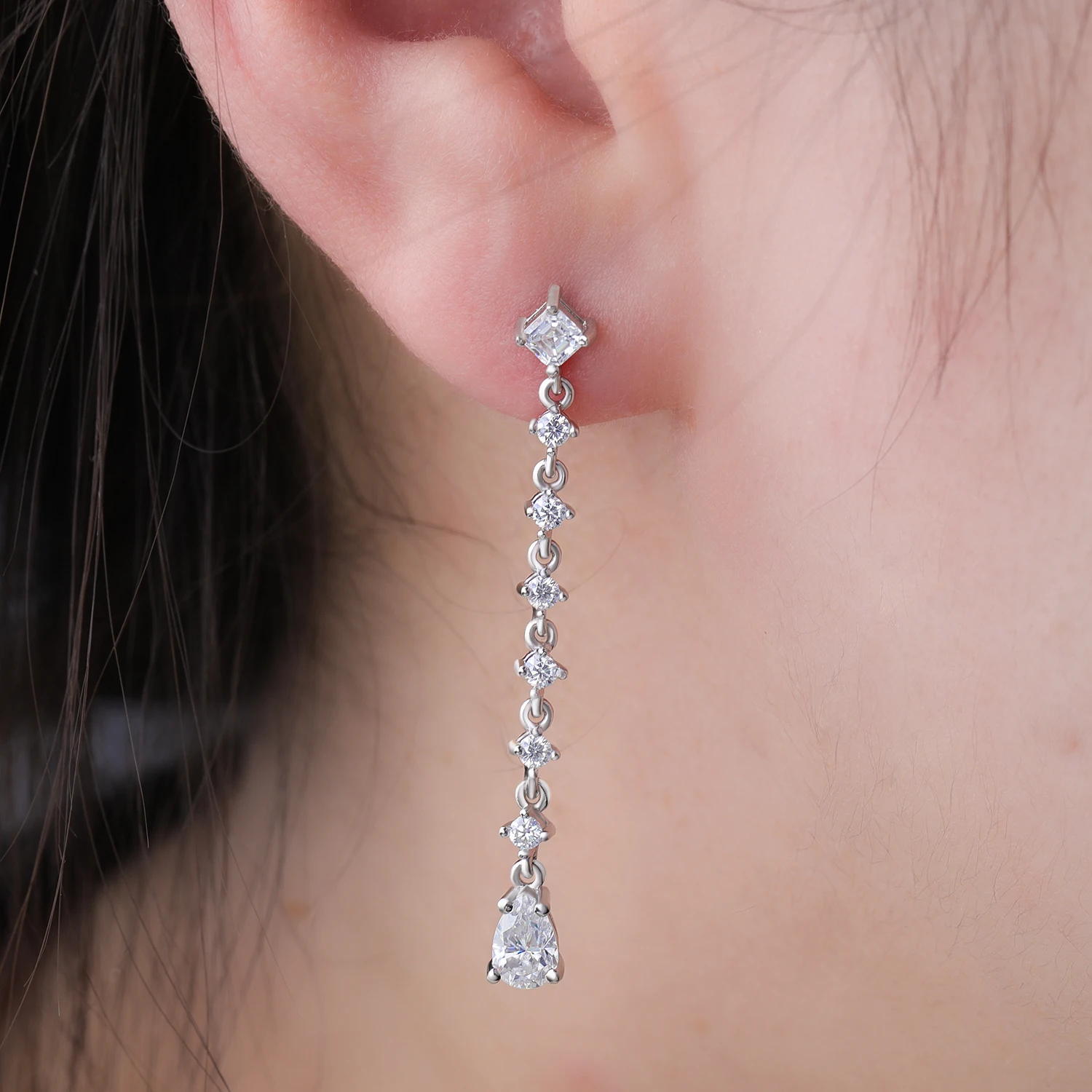 여성을위한 배 컷 Moissanite 드롭 귀걸이 랩 다이아몬드 긴 교수형 귀걸이 신부 웨딩 쥬얼리 GRA
