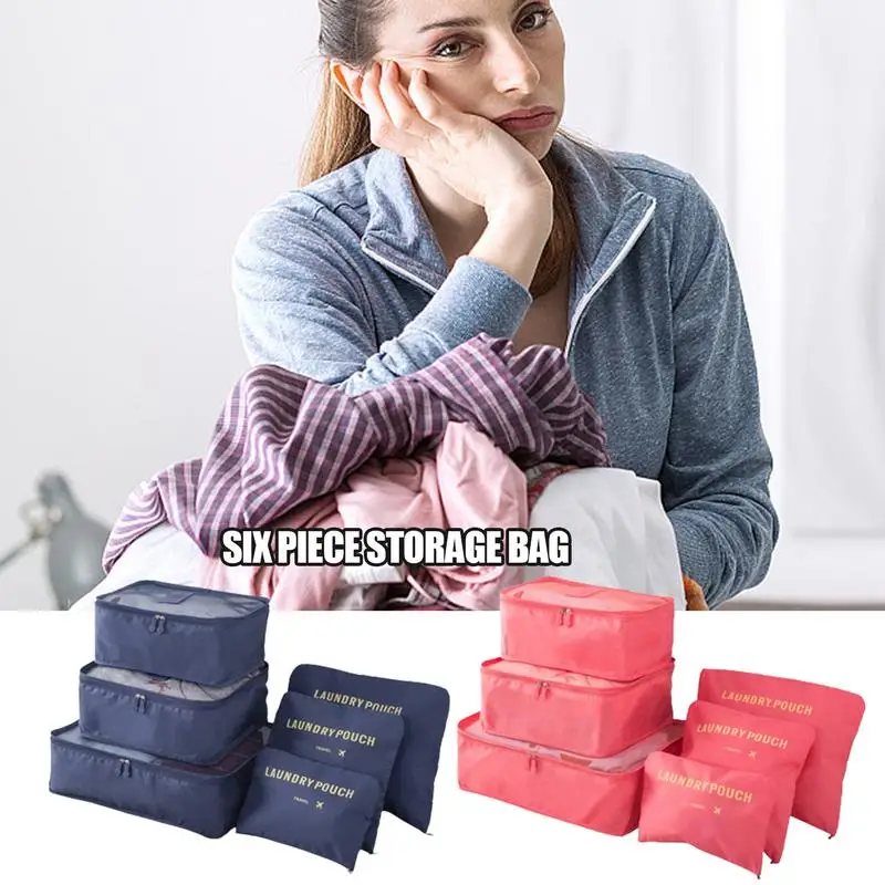 

6pcs Folding Travel Organizer Storage Bags Luggage Clothes Shoes Box Waterproof Wash Bag Portable Women Accessories Suitcase