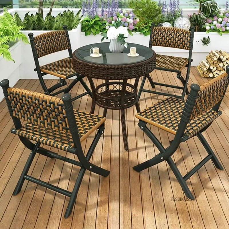 Japanese Leisure Garden Chairs for Courtyard Folding Backrest Chair Light Luxury Single Rattan Garden Furniture Sets for Fishing