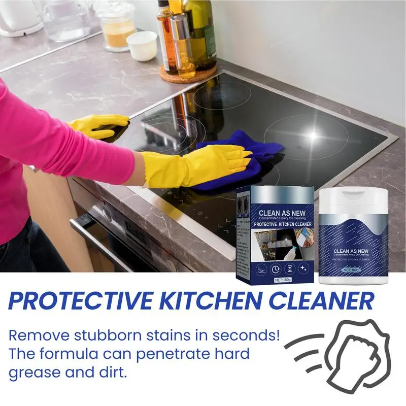 100g Powderful Kitchen Cleaner Heavy Duty Degreaser Cleaner Kitchen Ware Household Cleaning Agent Includes Gloves Brush And Wipe