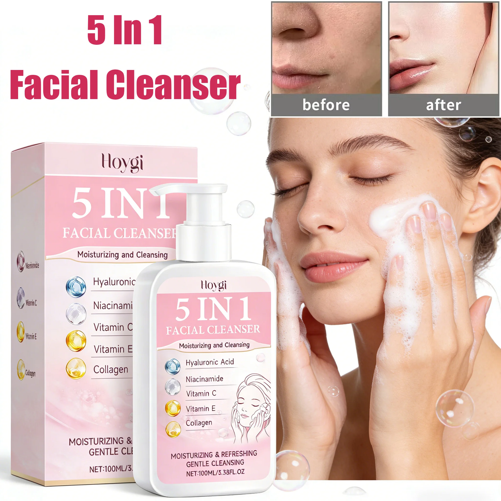 Revitalizing 5-in-1 Moisturizing Facial Cleanser with Brightening Hydration and Light Foam Texture