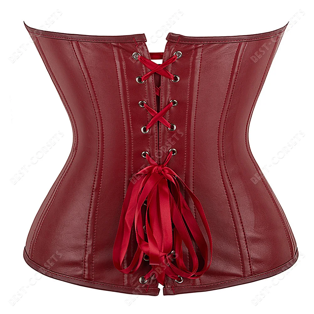 Women\'s Leather Corset Top Brown Steampunk Corsets for Women Zipper Overbust Corset Plus Size Corselet Black Red