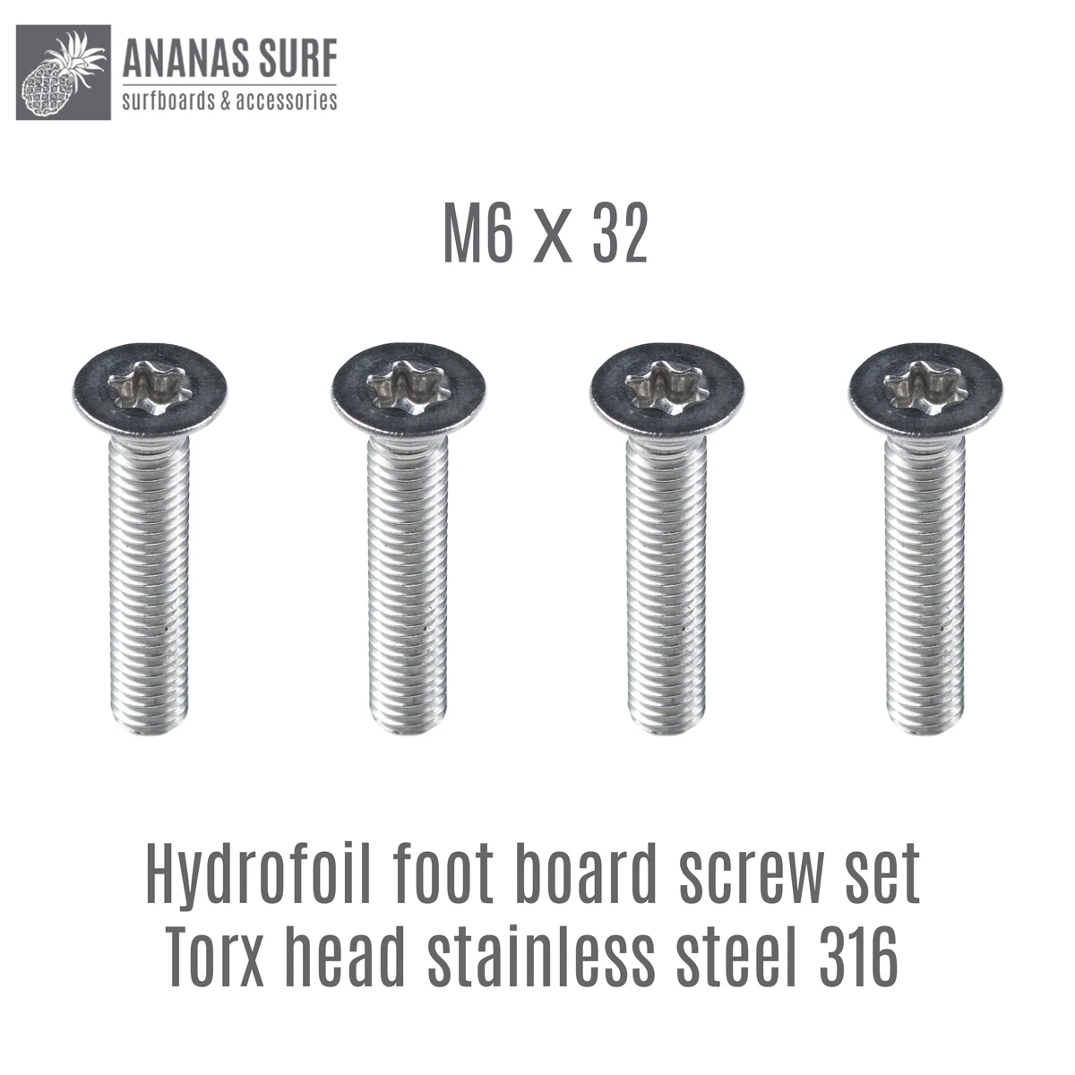 Ananas Surf M6 HydroFoil foot Board Mount Torx Screw 316 Stainless Steel Set Accessories