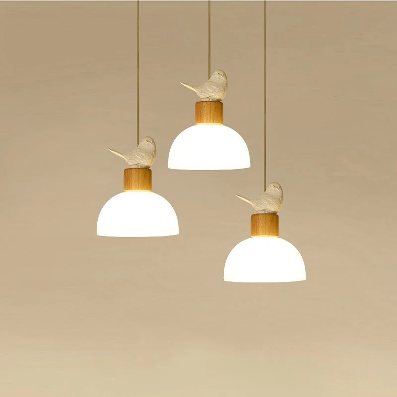 

Minimalism Bird Lamp Glass Lampshade Pendant Lights Bedroom Bedside Lamp Dinning Room Restaurant Home Decor Wood Light Fixtures