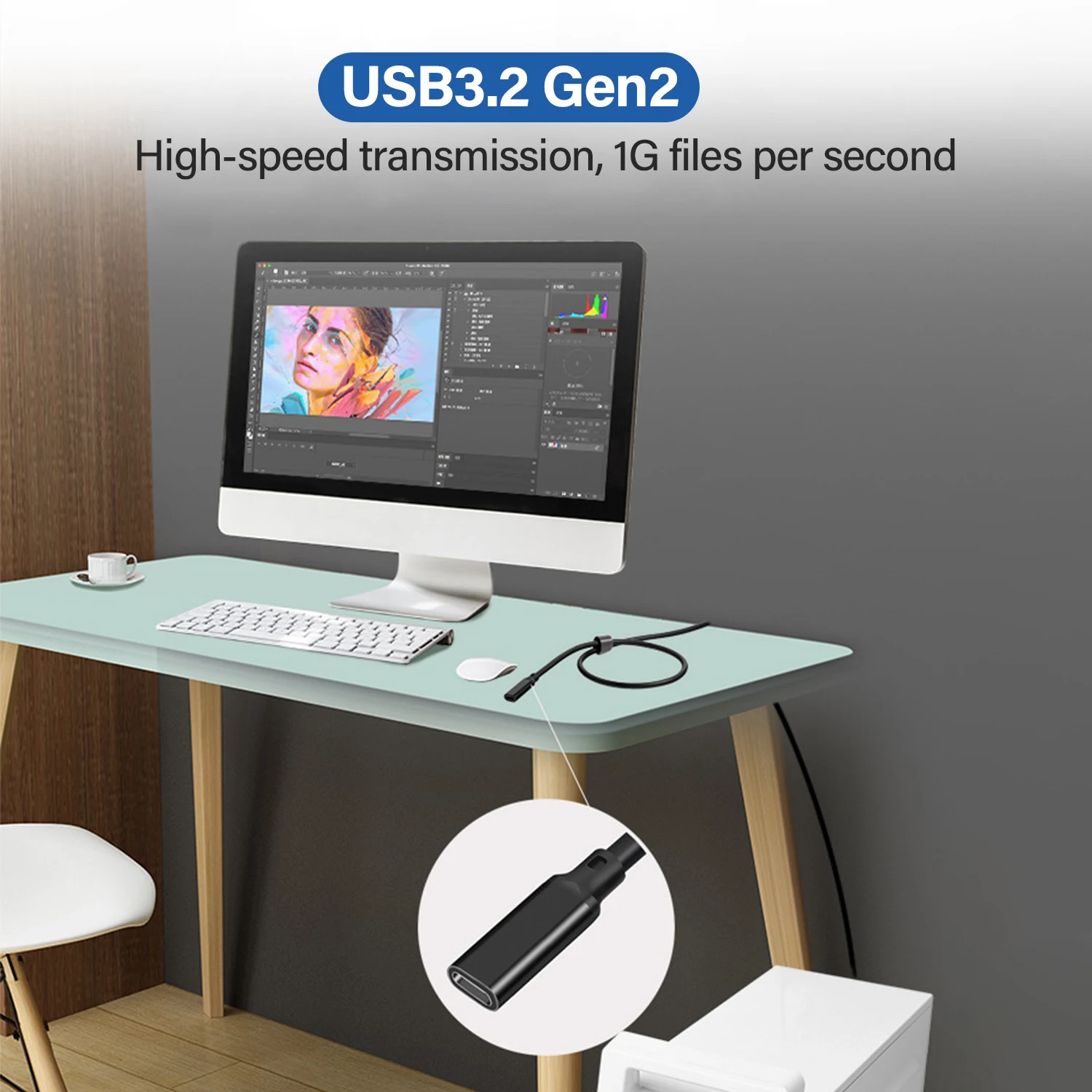 High-Speed USB-C Extension Cable - 240W Fast Charger, Male to Female, 20Gbps Data Transfer
