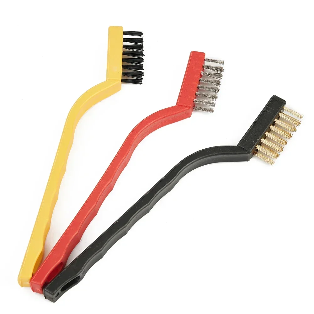Heavy Duty Rust Remover Toothbrush Set 3pcs 7Inch Steel Wire Brushes with Copper Brush Steel and Nylon Bristles