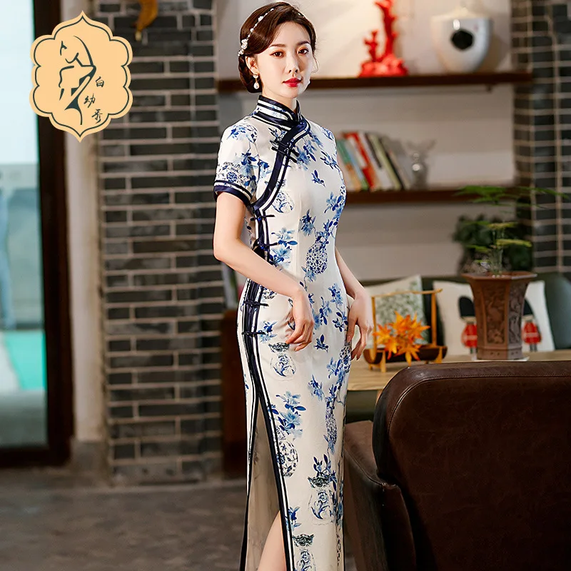 

Chinese Traditional Dress Cheongsam Qipao Women Girls Party Wedding Fashion Vintage Retro Crane Floral Print Satin Short Dress