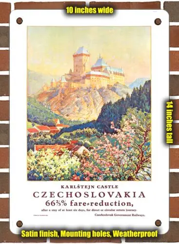 Металлический знак-1935 Карлштейн замок, Чехословакия-10x14 дюймов