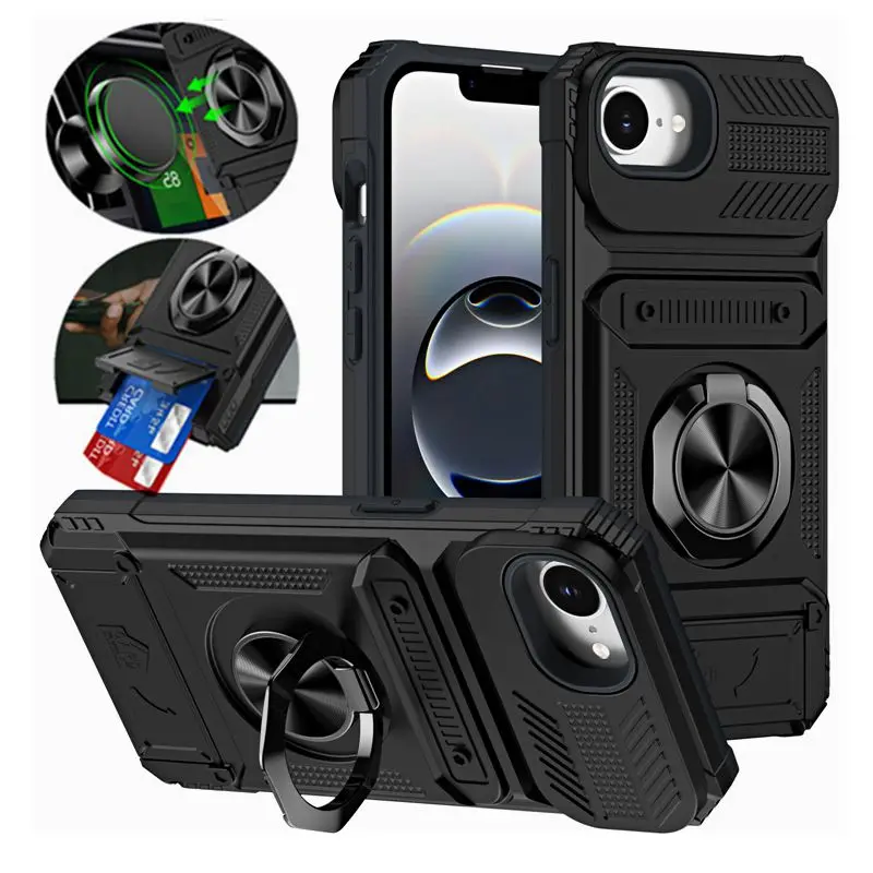 Shockproof Magnetic Car Holder Case with Card Slot – Ring Armor Back Cover