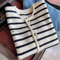 Korean Fashion Sweater Cardigan White Black Striped Knitted Sweater Women 2023 Winter Short Cardigan Long Sleeve Cardigan Female - Image 5