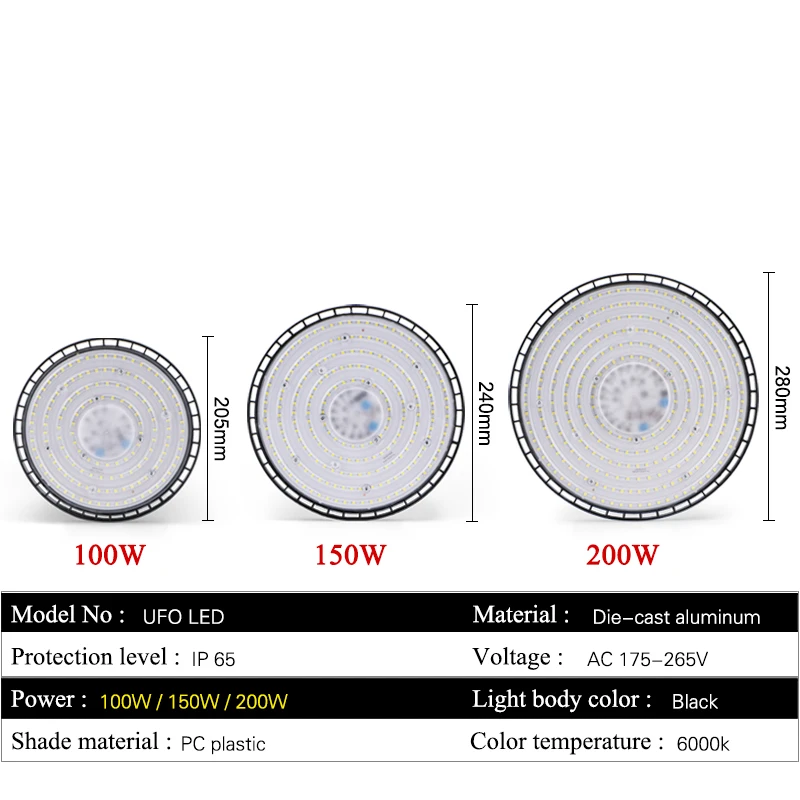 High Bay Lights 100W 150W 200W UFO LED 220V 6000K Warehouse Garage Light Industrial Lighting