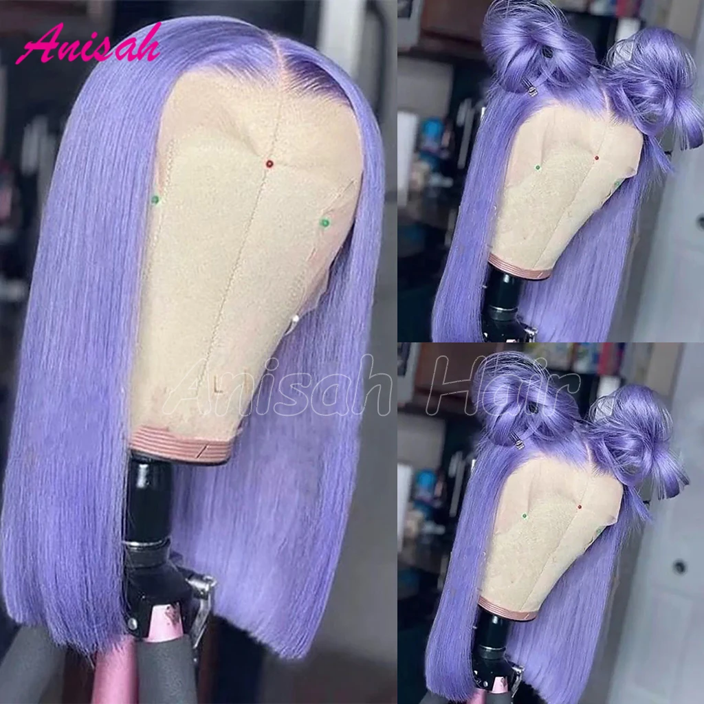 

Purple Short Lace Front Bob Wigs For Women Colored Light Purple Wig Transparent Lace Glueless Human Hair Wig