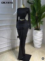 GLCMYAYA mode froncé femmes robe ensemble haut court et moulante jupes longues costume 2026 printemps rue Sexy deux 2 pièces ensemble tenue 5