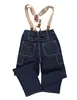 Men Striped Jeans Loose Railway Work Overalls Pants Strap Denim Pants Wide Leg Stripe Pants 6