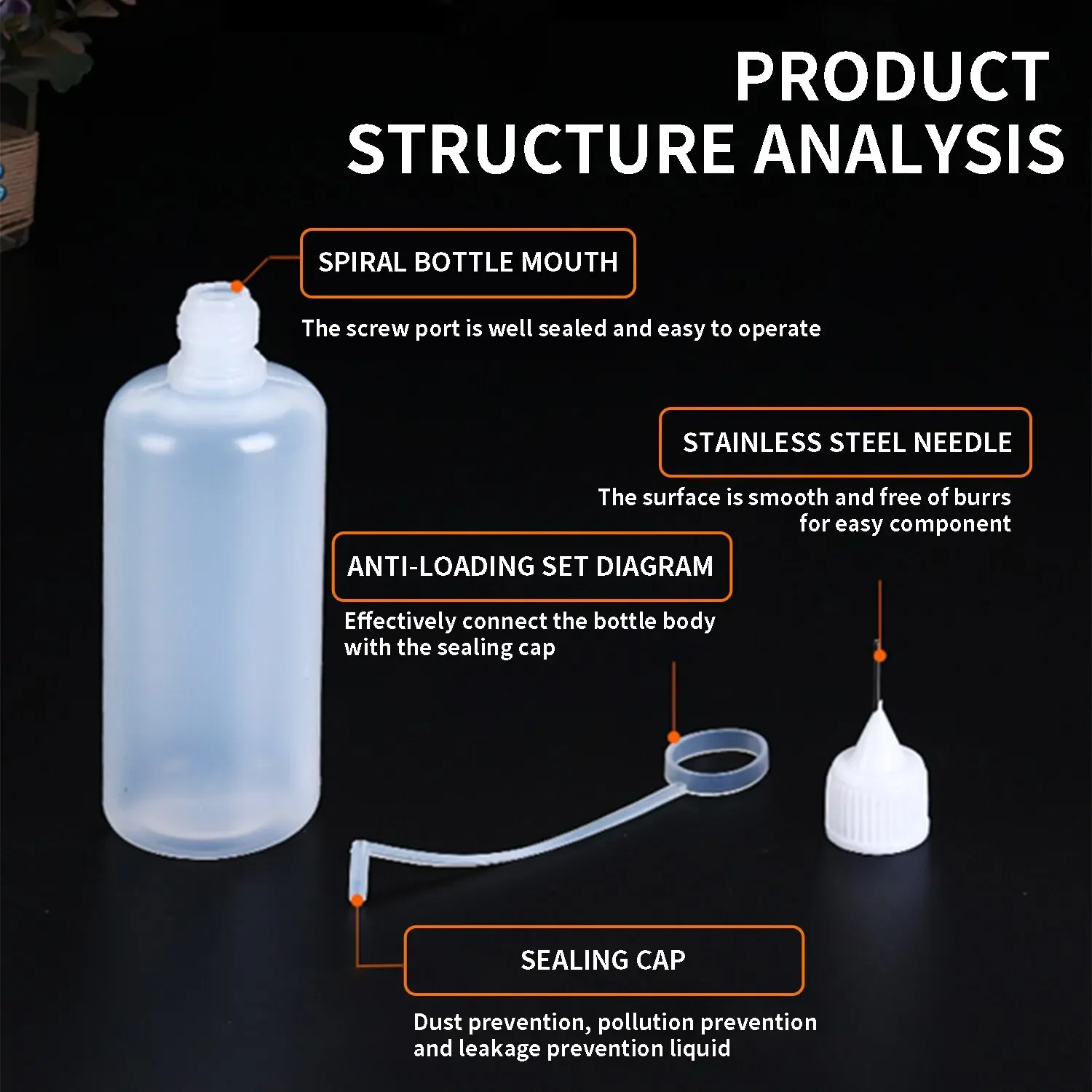 Needle Tip Glue Bottle Squeeze Plastic Bottle Dispensing Needle Sealing Cap Liquid Flux Dispenser Applicator 1Pcs