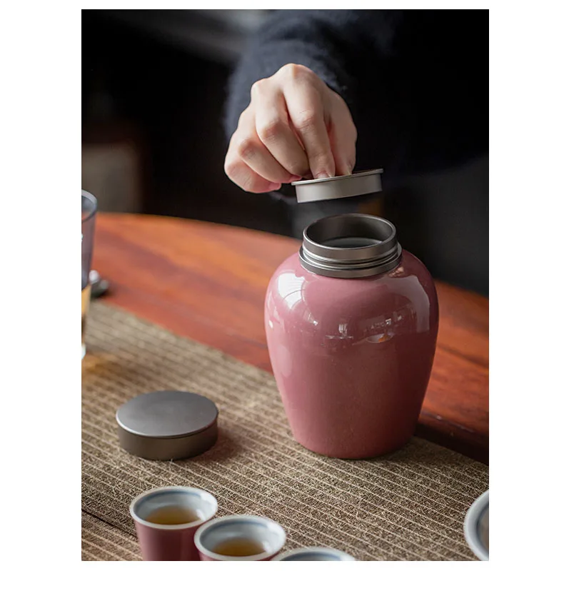 Description Picture 6 of itemEuropean-style Light Powder Enamel Sealed Cans Alloy Cover Ceramic Storage Tea Household Candy Food Containers