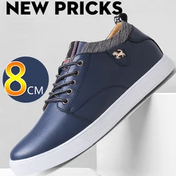Spring Autumn Men Sneakers Elevator Shoes Heightening Height Increase Insole 8CM White Shoes Taller Men's Leisure Fashion Shoes