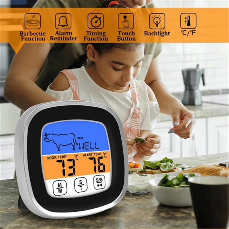 Lebensmittel Thermometer Digital Edelstahl Sonde Kochen Küche BBQ
