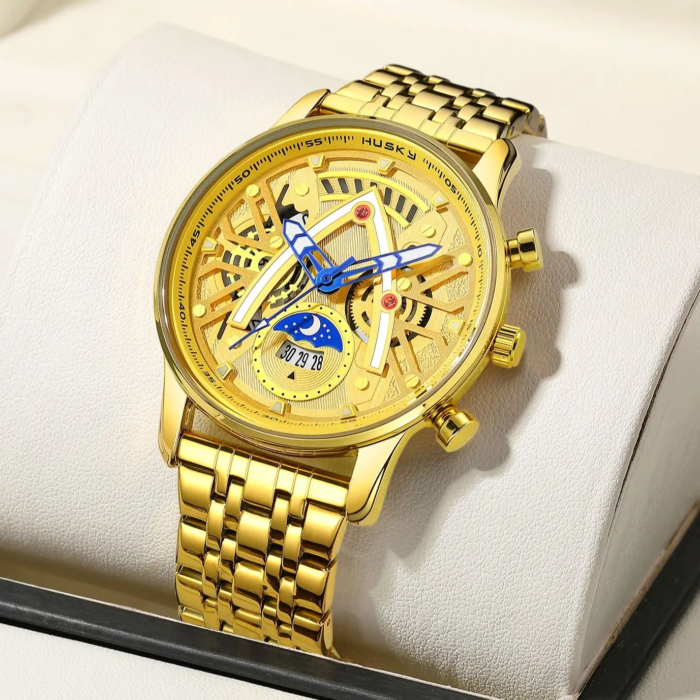 Luxury Men'S Watch Personalized Inlaid Gemstone Dial Men'S Silver Quartz Watch High Strength Glass Men'S Fashion Business Clock
