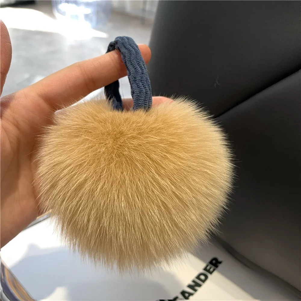 Frauen Pelz Flauschigen Ball Haar Krawatten Plüsch Ball Kopf Seil Echt Fuchs Pelz Elastische Gummiband Haar Seil Süße Pompon Haar Zubehör – Detail 9