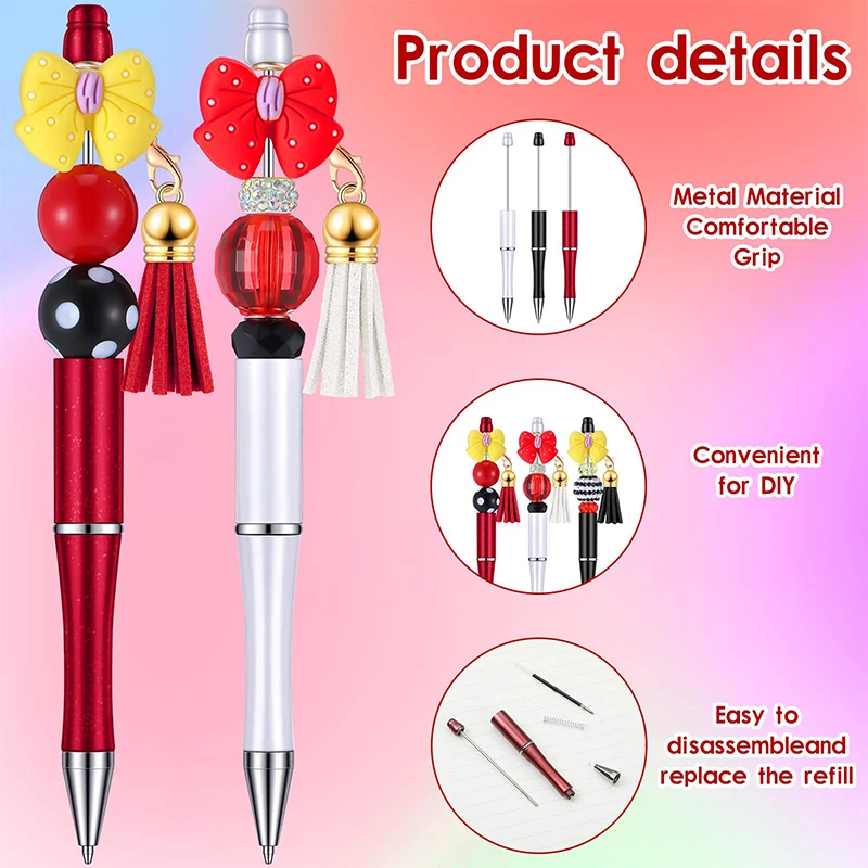12Pcs Beadable Ballpoint Pens Plastic Xmas Bead Pen Ballpoint Pens Black Ink Ball Pen for Kids Students 4
